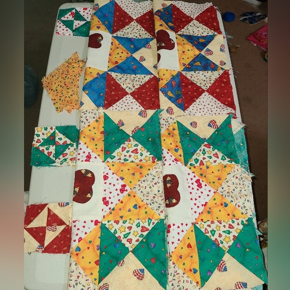 UnFinished HandMade Quilted Triangles & Squares HEARTS Quilting Sewing Cotton - Picture 7 of 15